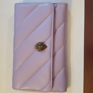 Kurt geiger leather wallet on antique gold chain.lavender quilted 7.6inw 4.9inh